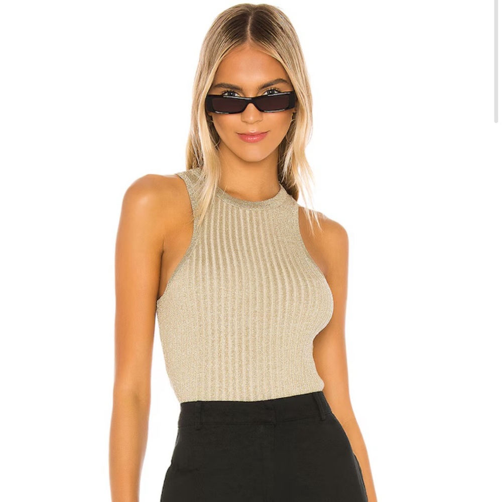 Superdown Sonya Rib Sweater Tank in Gold